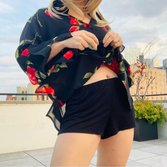 🛳 K.C.STUDIO Vintage Ruffle Long Sleeves Sheer Top Big Roses Sheer Top 22W - Picture 14 of 16